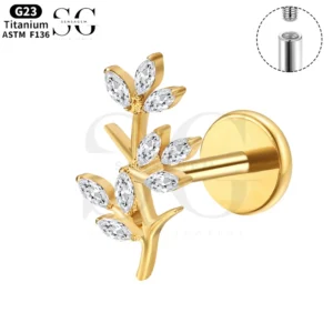 SGYS1161 Branch Design Threaded Labret – Customizable Zircon & Metall