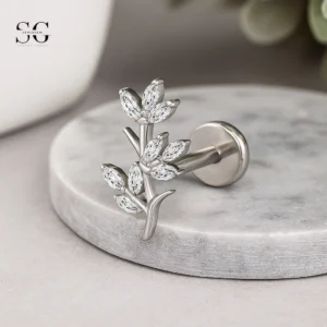SGYS1161 Branch Design Threaded Labret – Customizable Zircon & Metal