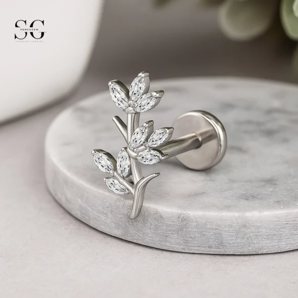 SGYS1161 Branch Design Threaded Labret – Customizable Zircon & Metal