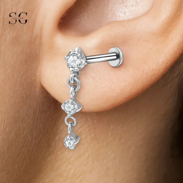SGYS1162 Pendant-Style White Zircon Threaded Labret – Customizable Design
