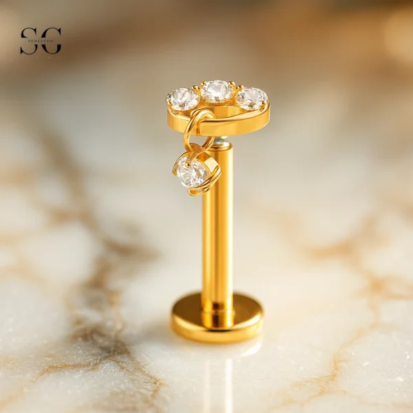 SGYS1163 Multi-Zircon Pendant Threaded Labret – Customizable Design - Image 2