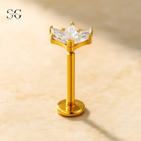 SGYS1164 Cactus-Shaped Zircon Threaded Labret – Customizable Design - Image 2