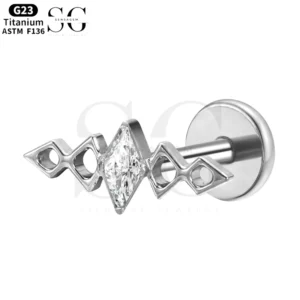 SGYS1165 Dart-Shaped Threaded Labret with White Marquise Zircon – Customizable