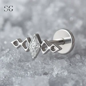 SGYS1165 Dart-Shaped Threaded Labret with White Marquise Zircon – Customizable