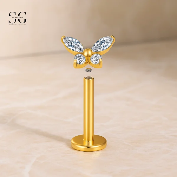 SGYS1170 – Fashion Butterfly Lip Stud, Custom F136 Titanium Labret - Image 2