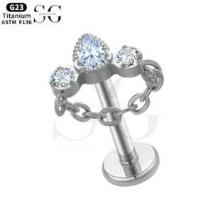 SGYS1175 Titanium Chain Dangle Labret with Zircon – Wholesale Piercing Jewelry