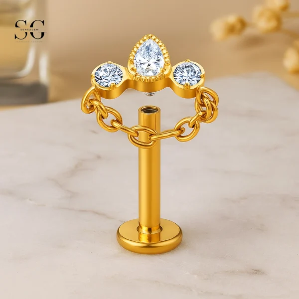 SGYS1175 Titanium Chain Dangle Labret with Zircon – Wholesale Piercing Jewelry - Image 2