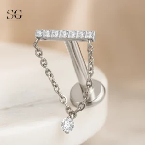 SGYS1176 Οριζόντια ζιρκόν Dangle Labret - Titanium Piercing Χονδρικό