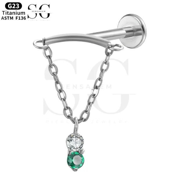 SGYS1180 Dual Chain Titanium Labret for Lip and Ear Piercing