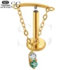 SGYS1179 Double Round Zircon Dangle Labret – Titanium Lip Jewelry - Image 2
