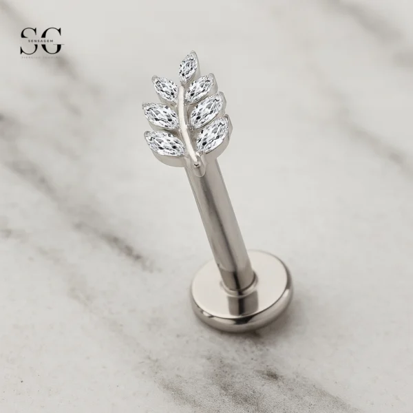 SGYS1182 Leaf Design CZ Titanium Labret for Wholesale Piercing