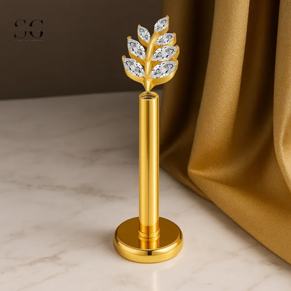 SGYS1182 Leaf Design CZ Titanium Labret for Wholesale Piercing - Image 2