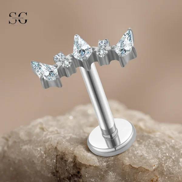 SGYS1183 Alternating CZ Marquise & Round Titanium Labret