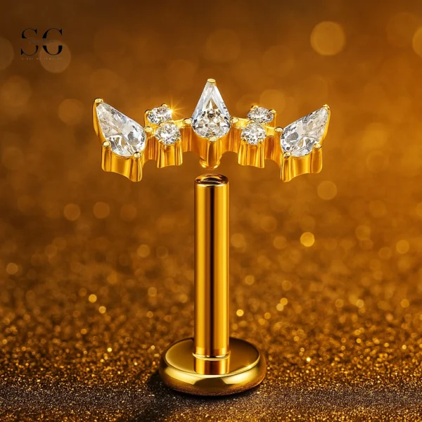SGYS1183 Alternating CZ Marquise & Round Titanium Labret - Image 2