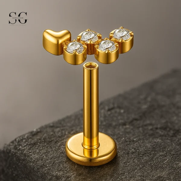 SGYS1184 Heart & Square CZ Titanium Labret Stud - Image 2
