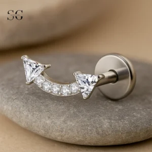 SGYS1192 Curved Dagger Titanium Labret με πέτρα ζιρκονίου