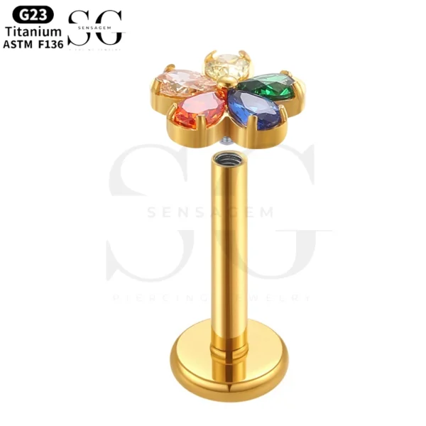 SGYS1193 Colorful Flower Labret in F136 Titanium - Image 2
