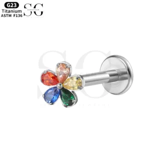 SGYS1193 Colorful Flower Labret in F136 Titanium