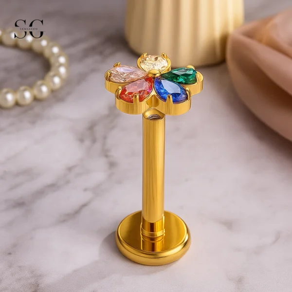 SGYS1193 Colorful Flower Labret in F136 Titanium - Image 2