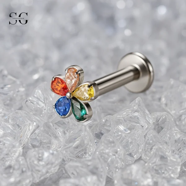 SGYS1193 Colorful Flower Labret in F136 Titanium