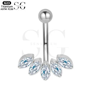 SGYS6049 Intern threaded buikring - Vijf ovale zirkon edelstenen, F136 Titaan