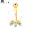 SGYS6050 Internally Threaded Belly Ring – Three Oval Zircon Gems, F136 Titanium - Image 2