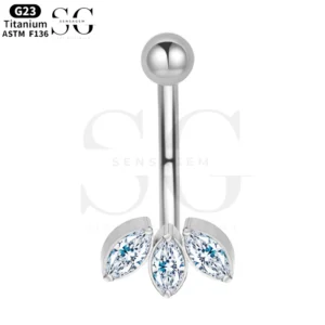 SGYS6050 Intern schroefdraadbuikring - Three Oval Zirkon Gems, F136 Titaan