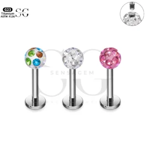 SG1199 Titanium Ferido CZ Labret for Lip Piercing