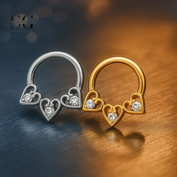 SG3203 Titanium Heart Nose Ring with Triple AAAAA Zircon Stones