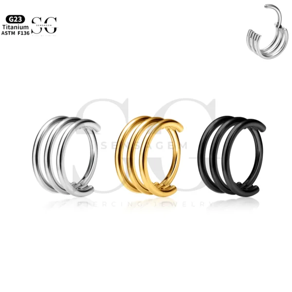SG3218 Triple Ring Titanium Nose Ring for Men Nose Piercing