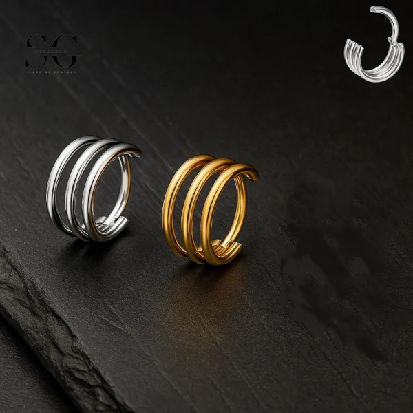 SG3218 Triple Ring Titanium Nose Ring for Men Nose Piercing