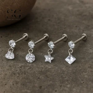 SG4233 - F136 Titanium Threaded Labret with Heart, Star, Square & Round Zircon