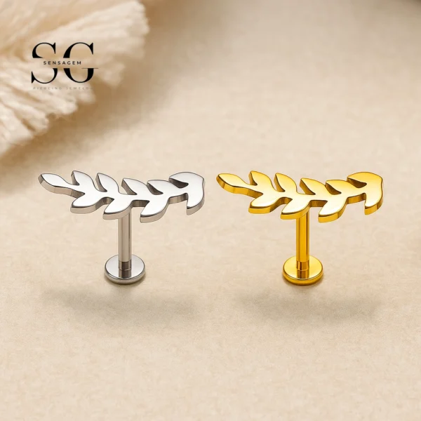SG4235 - F136 Titanium Threaded Labret with Leaf Design