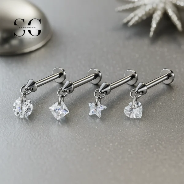 SG4236 - F136 Titanium Threadless Labret with Zircon Pendant