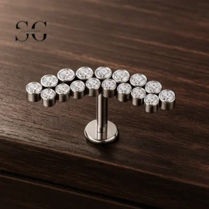 SG4237 Stacked Labret Stud with 5A CZ in Titanium