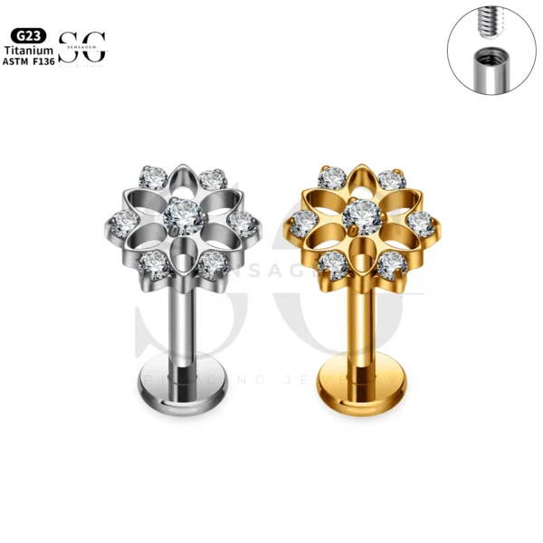 SG4264 F136 Titanium Threaded Labret with 5A Zircon Stone - Image 4