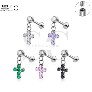 SG4266 Titanium Cross Pendant Labret Piercing