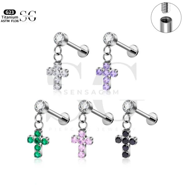 SG4266 Titanium Cross Pendant Labret Piercing