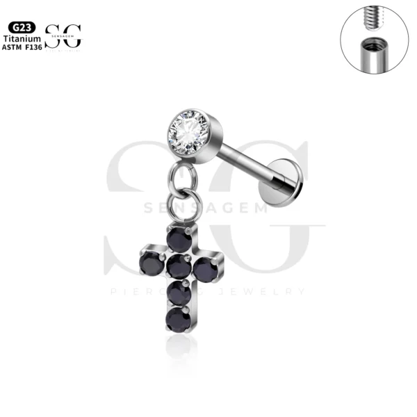 SG4266 Titanium Cross Pendant Labret Piercing - Image 2