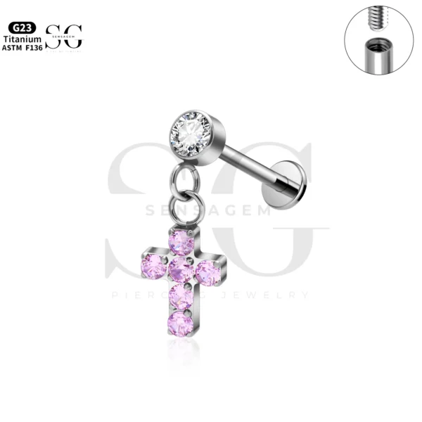 SG4266 Titanium Cross Pendant Labret Piercing - Image 3