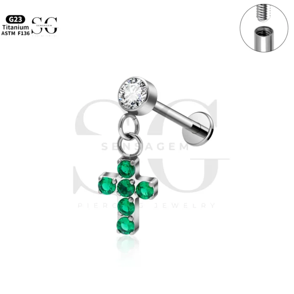 SG4266 Titanium Cross Pendant Labret Piercing - Image 4