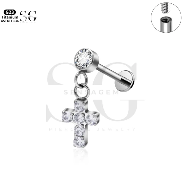 SG4266 Titanium Cross Pendant Labret Piercing - Image 5