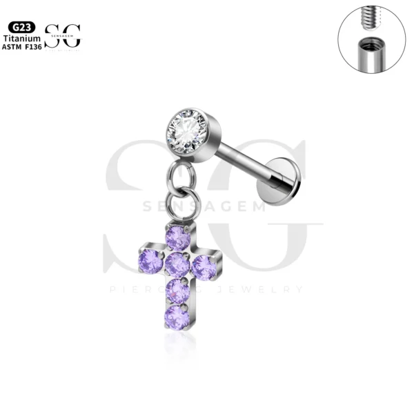 SG4266 Titanium Cross Pendant Labret Piercing - Image 6