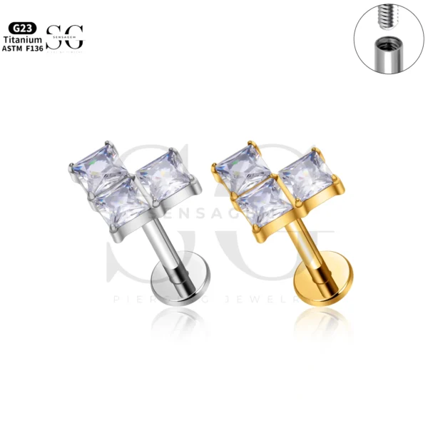 SG4272 Tetris-Inspired Gold Labret Piercing in Titanium