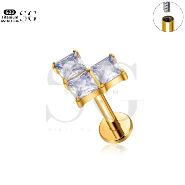 SG4272 Tetris-Inspired Gold Labret Piercing in Titanium - Image 3