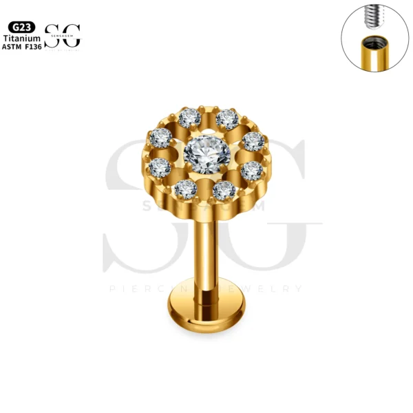 SG4277 Sunflower Labret Piercing Lip Jewelry | Titanium G23 - Image 2