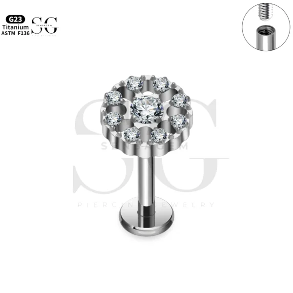 SG4277 Sunflower Labret Piercing Lip Jewelry | Titanium G23 - Image 3