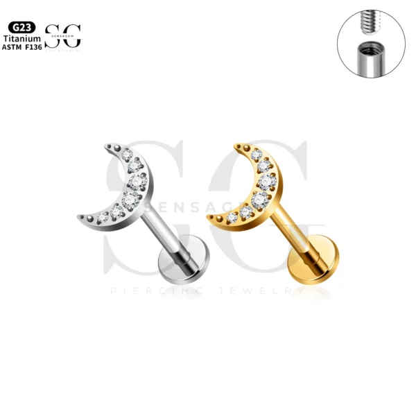 SG4281 Titanium Labret Piercing Men’s Style with Moon CZ