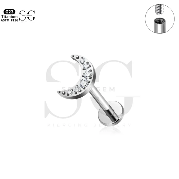 SG4281 Titanium Labret Piercing Men’s Style with Moon CZ - Image 2