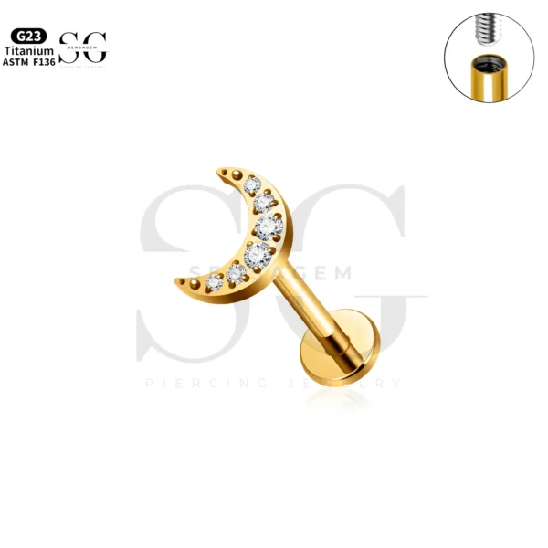 SG4281 Titanium Labret Piercing Men’s Style with Moon CZ - Image 3